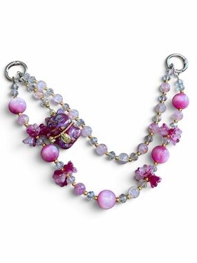 Pink Floral/Cat Double-Strand Bag Charm